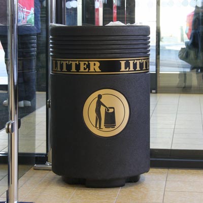 Admiral litter bin in Black with Gold 'Litter' Banding