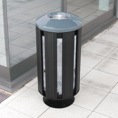 Fusion 60L litter bin - Black with Dome top and Pedestal