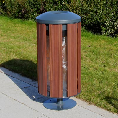 Fusion 60L litter bin - Dark Wood with Dome top and Pedestal