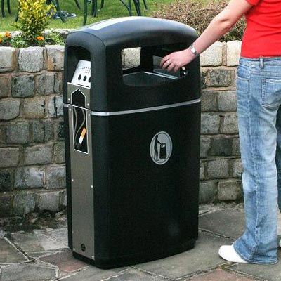 Integro litter and cigarette bin in Black with Silver Banding