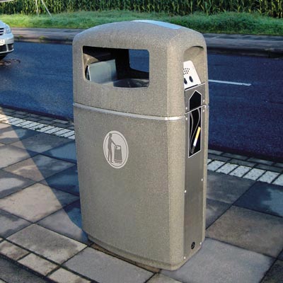 Integro litter and cigarette bin in Millstone with Silver Banding